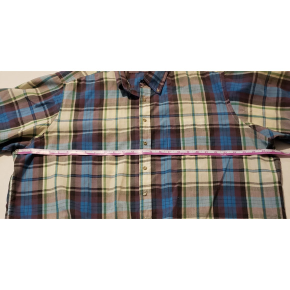 Jonathan Quale Plaid Regular Fit Brown and Blue Button Down Men's Shirt Size 3XL - Picture 2 of 7
